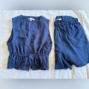 Onia Air Linen Tie-front top & Shorts Set in Navy